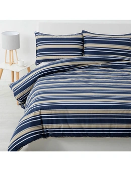 Jason Commercial King Bed Brighton Quilt Cover Set 240x210cm Blue/Oatmeal Stripe