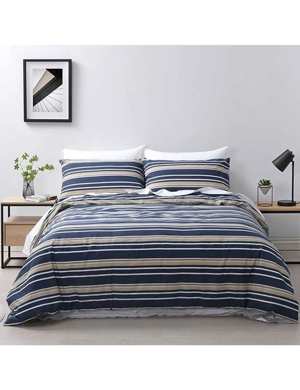 Jason Commercial King Bed Brighton Quilt Cover Set 240x210cm Blue/Oatmeal Stripe, hi-res image number null