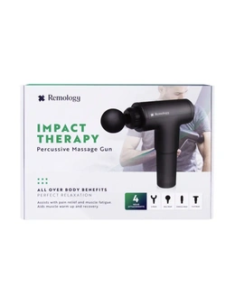 Remology Impact Therapy Vibration Percussion Massage Gun w/4 Heads Attachments