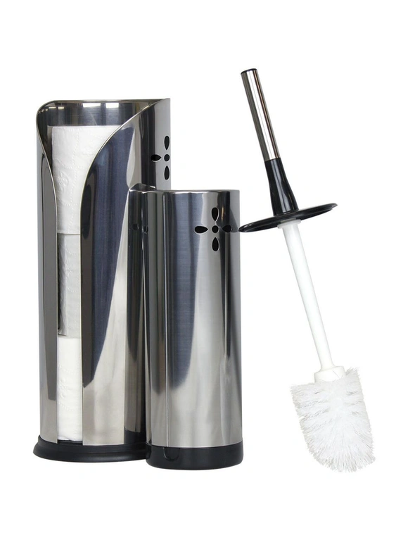Sabco 40cm Stainless Steel Toilet Brush/Roll Holder Set Bathroom Cleaner Silver, hi-res image number null