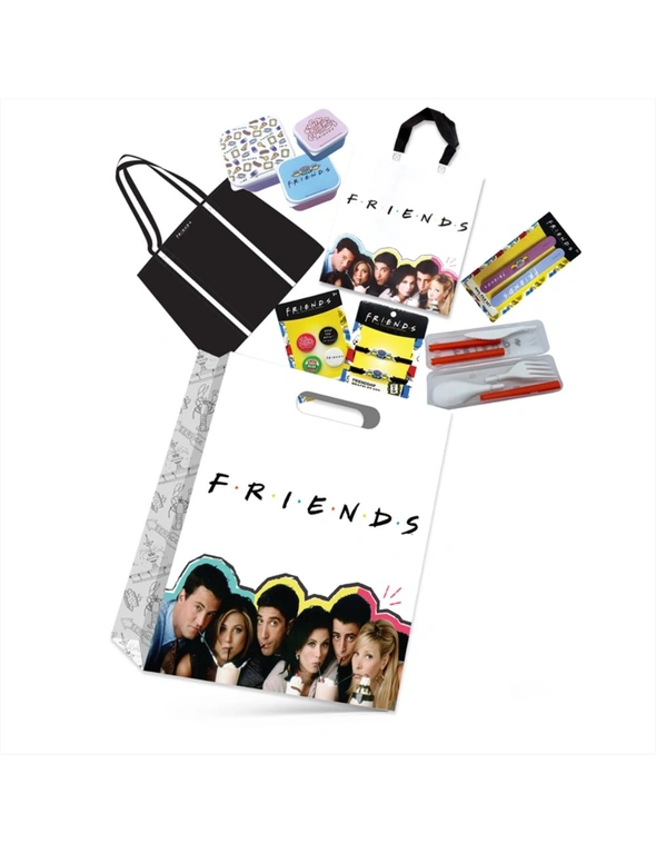 Friends Showbag 22 Badges/Bracelet Cutlery/Handbag/Nail Files/Notebook/Snack Box, hi-res image number null