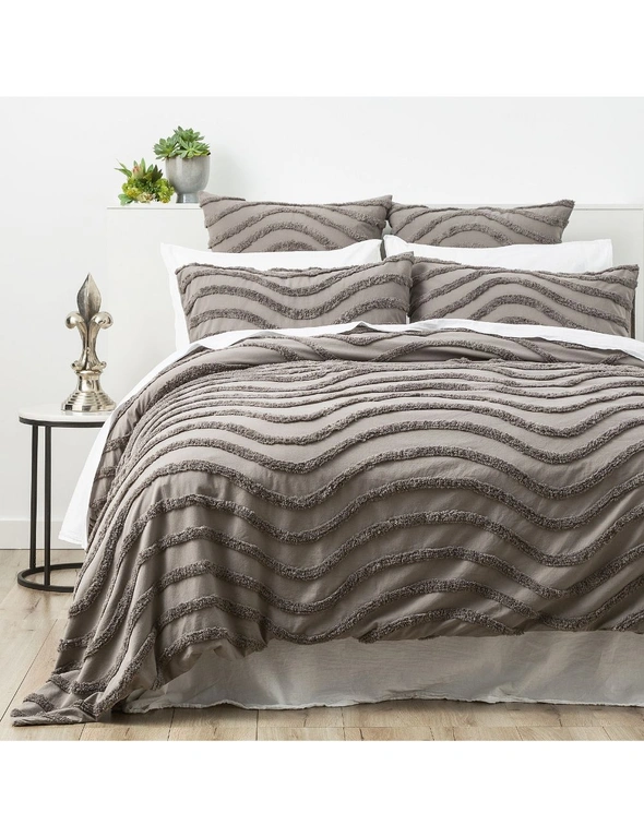 Cloud Linen Wave 65cm Pillowcase Cotton Chenille Vintage Washed Tufted Euro Grey, hi-res image number null