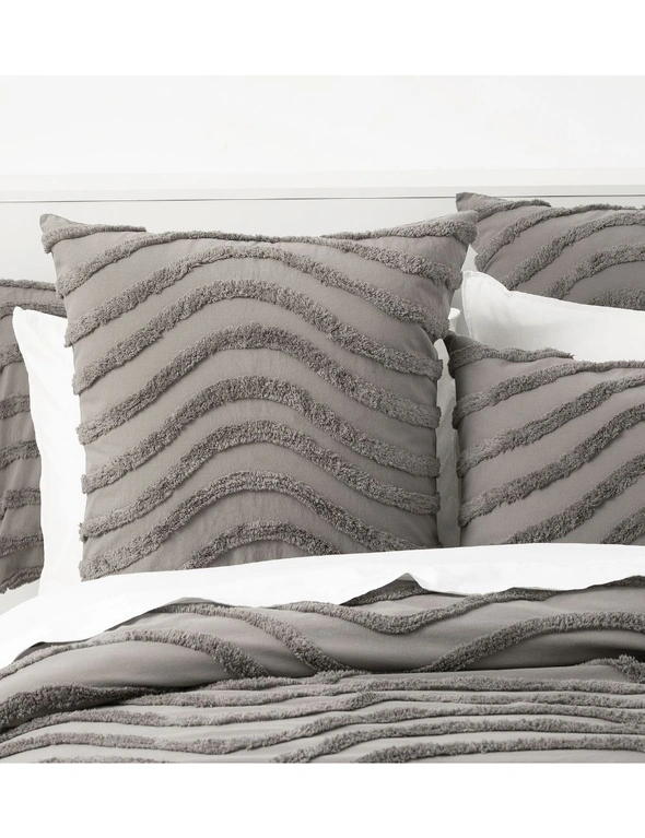 Cloud Linen Wave 65cm Pillowcase Cotton Chenille Vintage Washed Tufted Euro Grey, hi-res image number null