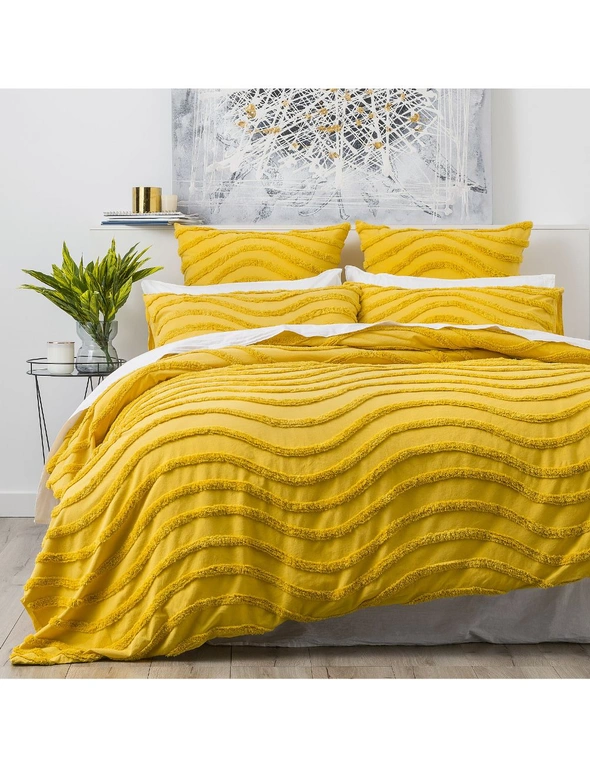 Cloud Linen Wave 65cm Pillowcase Cotton Chenille VINT Washed Tufted Euro Mustard, hi-res image number null