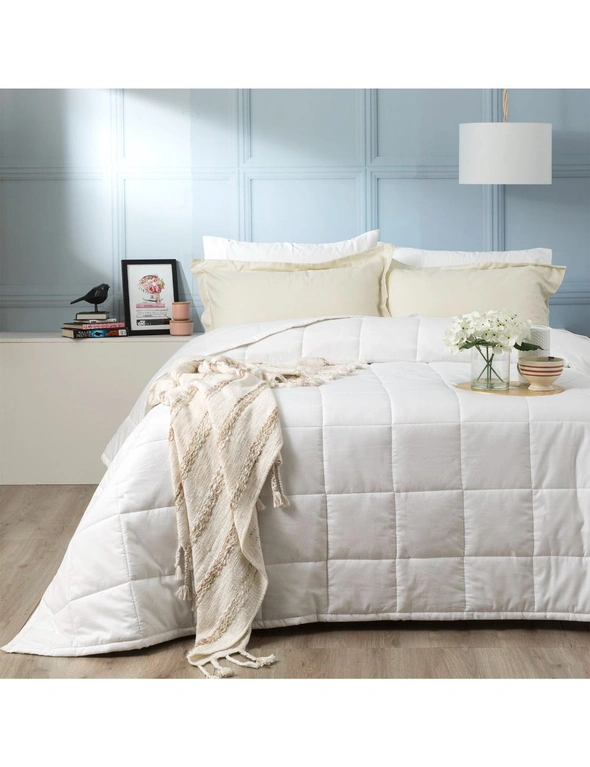 Ddecor Home Checks Queen Bed Comforter Set 500TC Cotton Jacquard Bedding White, hi-res image number null
