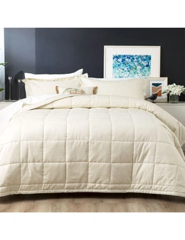 Ddecor Home Checks King Bed Comforter Set 500TC Cotton Jacquard Bedding Ivory