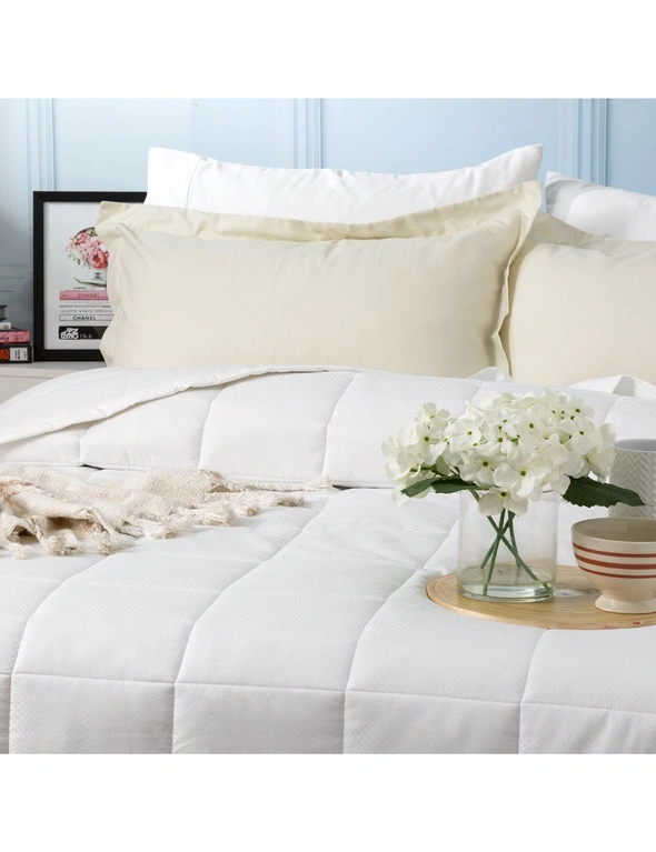 Ddecor Home Checks Super King Bed Comforter Set 500TC Cotton Jacquard White, hi-res image number null