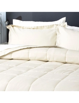 Ddecor Home Checks Super King Bed Comforter Set 500TC Cotton Jacquard Ivory
