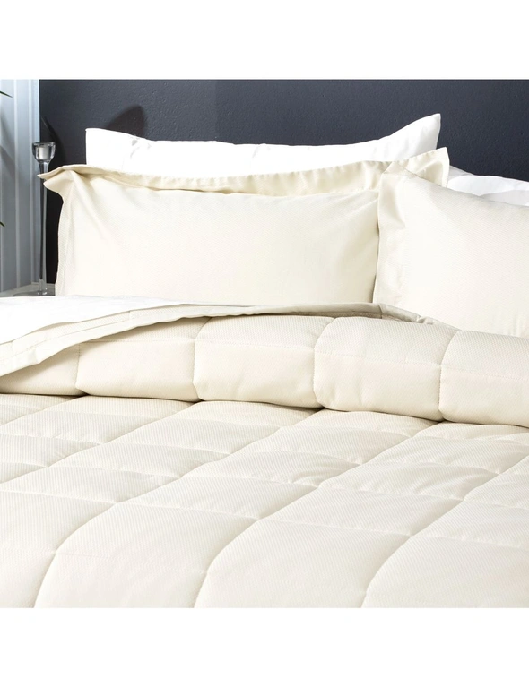 Ddecor Home Checks Super King Bed Comforter Set 500TC Cotton Jacquard Ivory, hi-res image number null