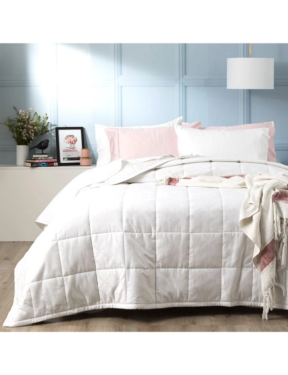 Ddecor Home Josephine Super King Bed Comforter Set 500TC Cotton Jacquard White, hi-res image number null