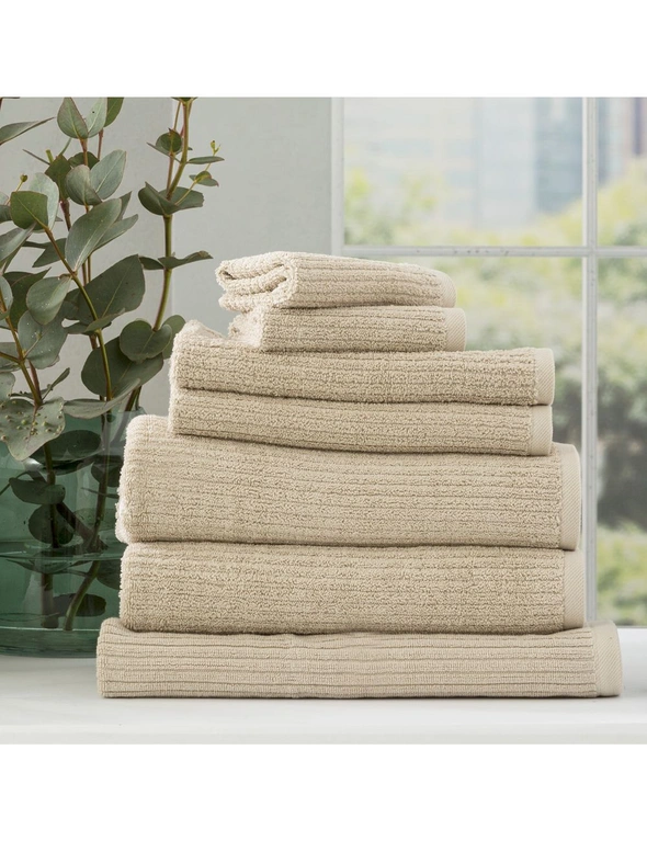 7pc Renee Taylor Cobblestone Bath/Face Hand Towel Set 650GSM Cotton Ribbed Stone, hi-res image number null