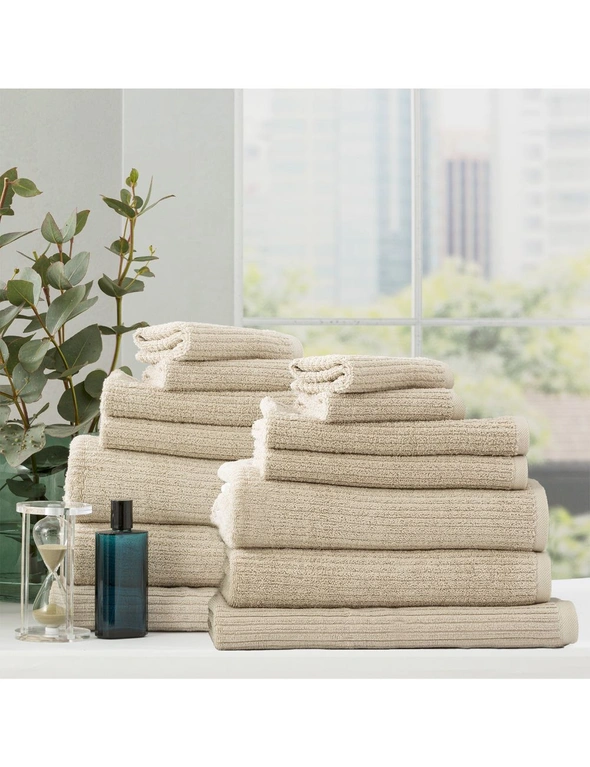 14pc Renee Taylor Cobblestone Bath/Hand Towel Set Cotton Ribbed 650 GSM Stone, hi-res image number null