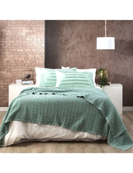 Renee Taylor Lexico Queen/King Waffle Blanket 480GSM Cotton Home Bedding Sage