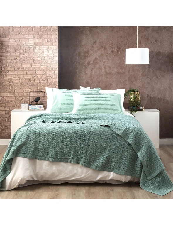 Renee Taylor Lexico Queen/King Waffle Blanket 480GSM Cotton Home Bedding Sage, hi-res image number null
