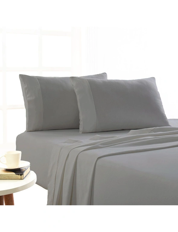 Park Avenue Mega Queen Bed Flannelette Fitted Sheet Set 175GSM Egypt Cotton Ash, hi-res image number null