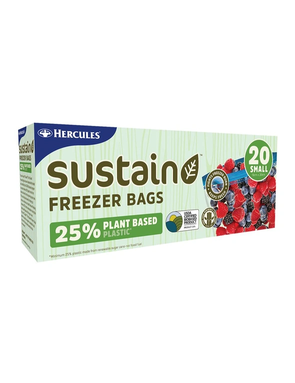 3x 20pc Hercules Sustain Plant Based Resealable Freezer Bags, hi-res image number null