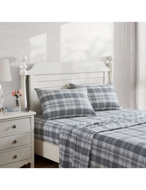 Laura Ashley Mulholland Double Bed Flannelette Sheet Set w/ 2x Pillowcase Grey, hi-res image number null
