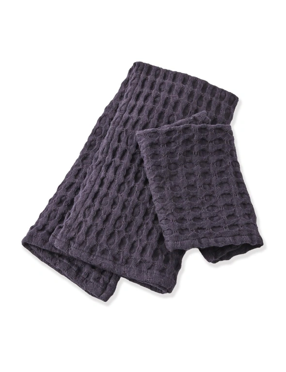 Pilbeam Living Organic Cotton Waffle Hand Towel & Face Washer Cloth Set Ink, hi-res image number null