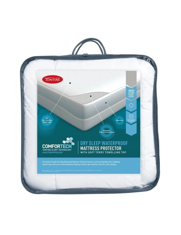 Tontine Comfortech Dry Sleep Waterproof Queen Bed Mattress Protector 152x203 cm, hi-res image number null