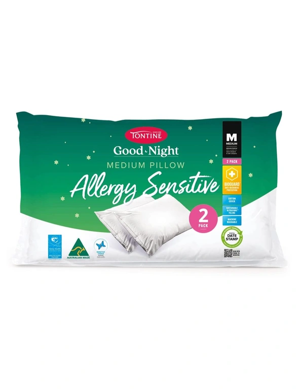 2pc Tontine Good Night Allergy Sensitive Sleep/Bedding Soft Pillow Medium Height, hi-res image number null