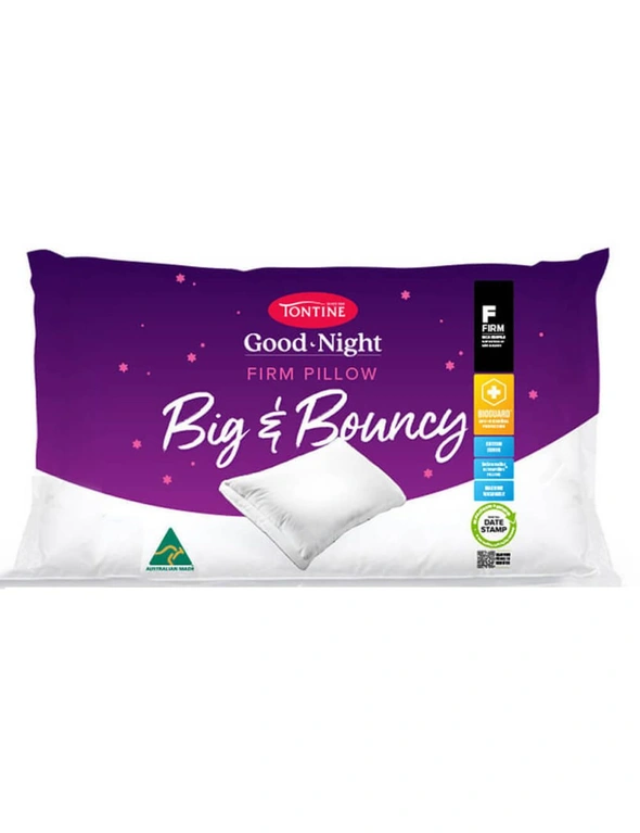 Tontine Good Night Big & Bouncy Firm Soft Sleeping Pillow w/ Cotton Cover White, hi-res image number null