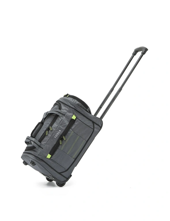 Tosca Small 48cm Duffle Bag Travel Luggage Trolley w/ Roller Wheels  Grey/Lime | W Lane