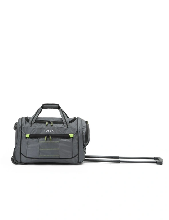 Tosca Small 48cm Duffle Bag Travel Luggage Trolley w/ Roller Wheels Grey/Lime, hi-res image number null