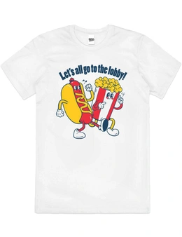 Let's All Go to the Lobby Movie Popcorn Cotton T-Shirt Unisex Tee White Size L