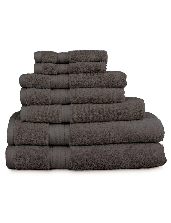 7pc Algodon St. Regis Cotton Bathroom Hand/Bath Towel/Face Washer Pack Charcoal, hi-res image number null