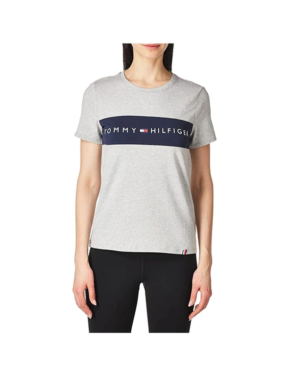 Tommy Hilfiger Size M Womens Short Sleeve Sports Tee w/Colour Block Print Grey, hi-res image number null