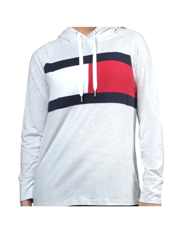 Tommy Hilfiger Size XL Women's Long Sleeve Hoodie Tee w/Colour Block Flag White, hi-res image number null