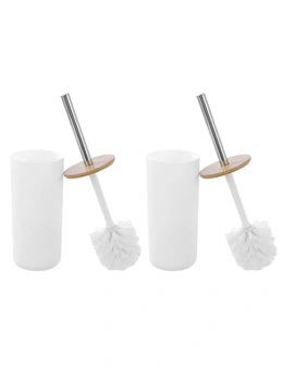 2x Box Sweden Bano Toilet Brush/Holder Bamboo Top 10.5x10.5x35cm Cleaner White