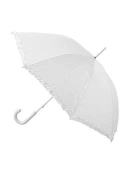 Clifton Single Frill Wedding Stick Umbrella Wood Style Wind Resistant White