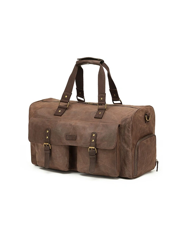 Tosca Waxed Canvas Duffle Weekender/Overnight Bag w/ Buckle 65x25x27cm Brown, hi-res image number null
