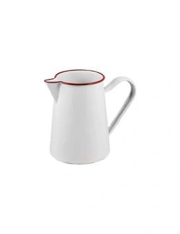 Urban Style Enamelware 1.5L Pitcher Jug Water Container w/ Red Rim Premium White