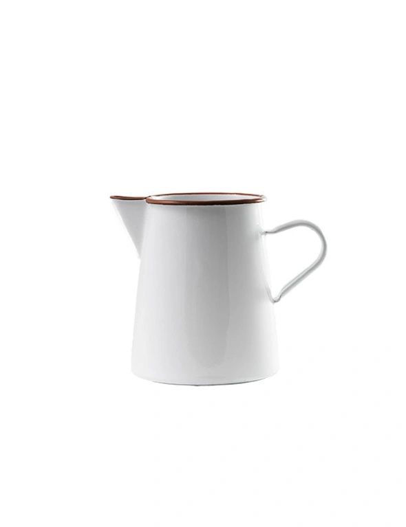 Urban Style Enamelware 1L Pitcher Jug Water Container w/ Red Rim Premium White, hi-res image number null
