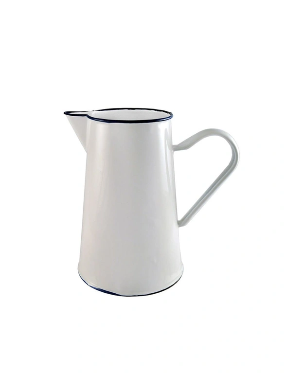 Urban Style Enamelware 2L Pitcher Water/Juice Jug Container w/ Blue Rim White, hi-res image number null