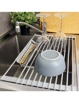 White Magic Over-The-Sink Dish Drying Rack & Cutlery Drainer Holder/Storage Grey