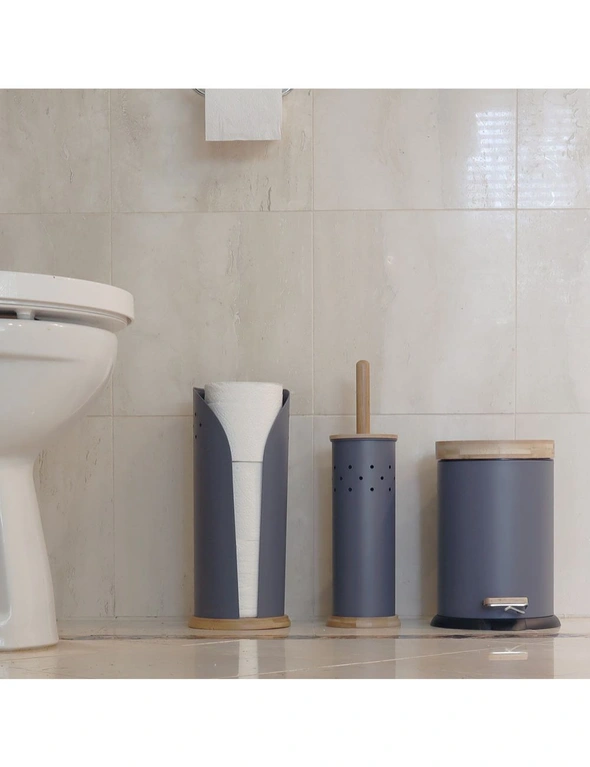 Eco Basics 3in1 Bathroom Toilet/Roll Holder Storage/3L Rubbish Bin Set Charcoal, hi-res image number null