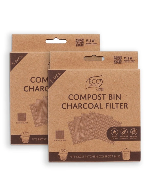 2x 5pc Eco Basics 12.5cm Charcoal Filter Refills For Kitchen Compost Waste  Bin