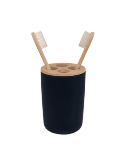 Eco Basics Bathroom Bamboo Toothbrush Caddy/Holder & Soap Pump Bottle Set Black