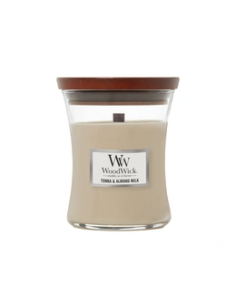 WoodWick Tonka & Almond Milk Scented Crafted Candle Glass Jar Wax w/ Lid Medium