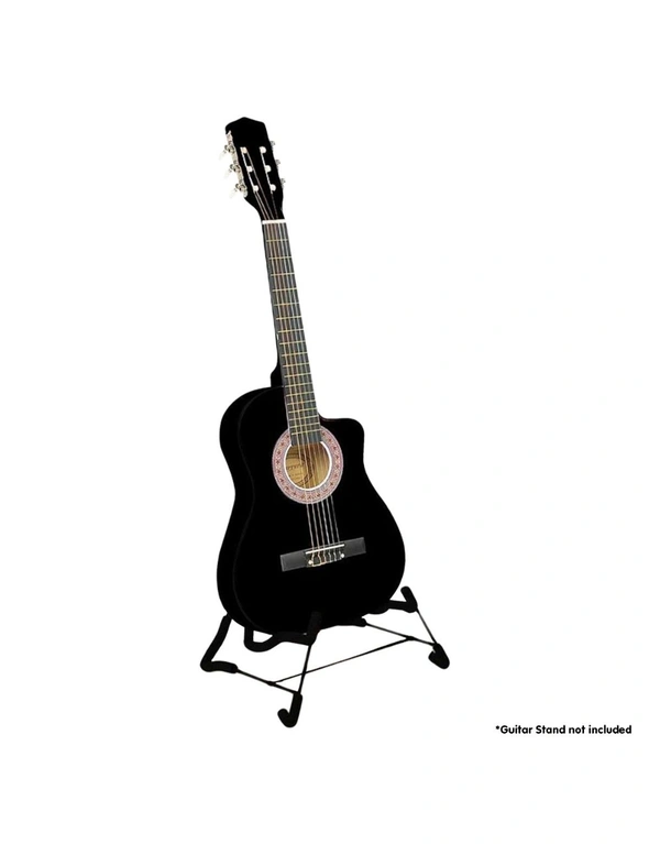 Karrera 38in Acoustic Guitar with Pick Guard Steel String Bag - Black, hi-res image number null