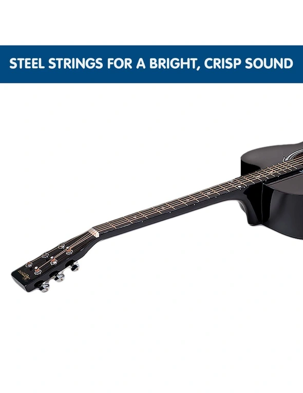 Karrera 38in Acoustic Guitar with Pick Guard Steel String Bag - Black, hi-res image number null