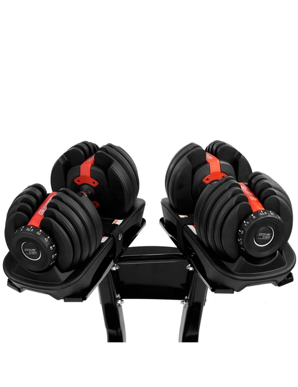 2x 24kg Powertrain Adjustable Dumbbells with Stand, hi-res image number null