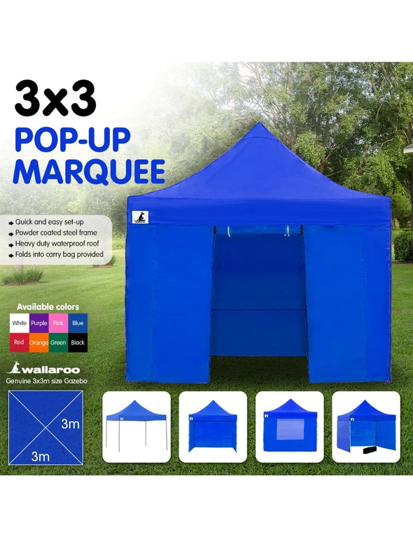 Gazebo Tent Marquee 3x3 PopUp Outdoor Wallaroo - Blue, hi-res image number null