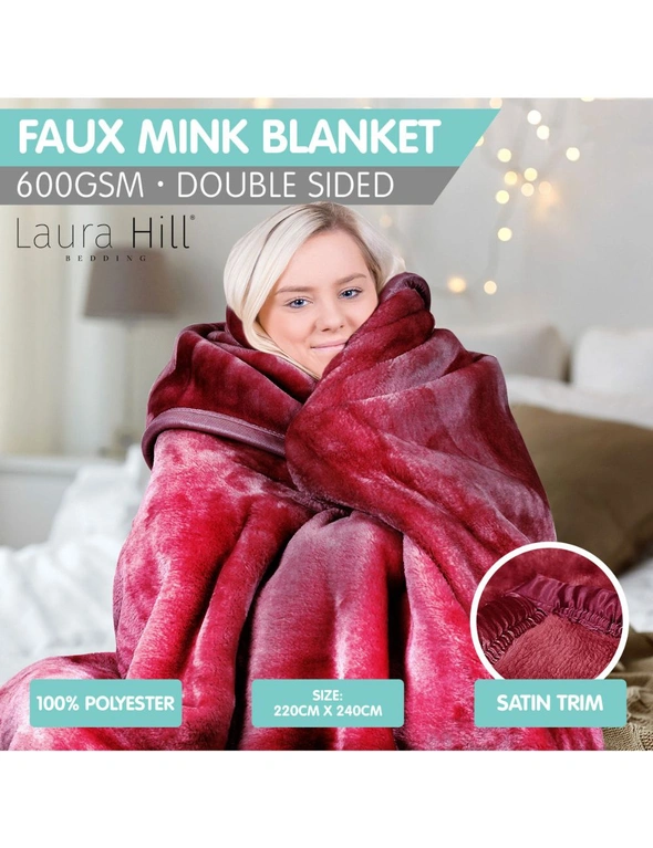 Laura Hill 600GSM Faux Mink Blanket Double-Sided, hi-res image number null