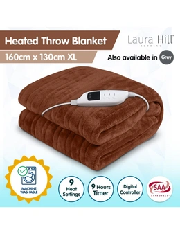 Laura Hill Heated Electric Blanket Throw Rug Coral Warm Fleece