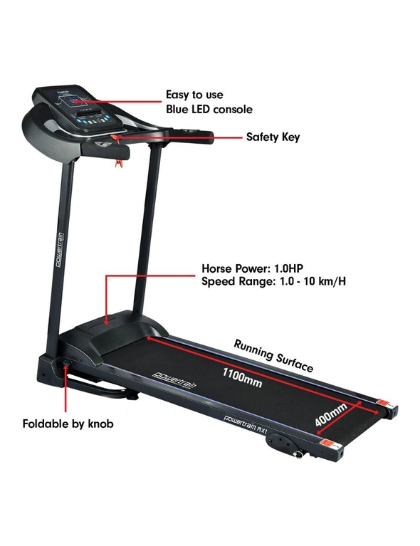 Powertrain MX1 Foldable Home Treadmill for Cardio Jogging Fitness, hi-res image number null