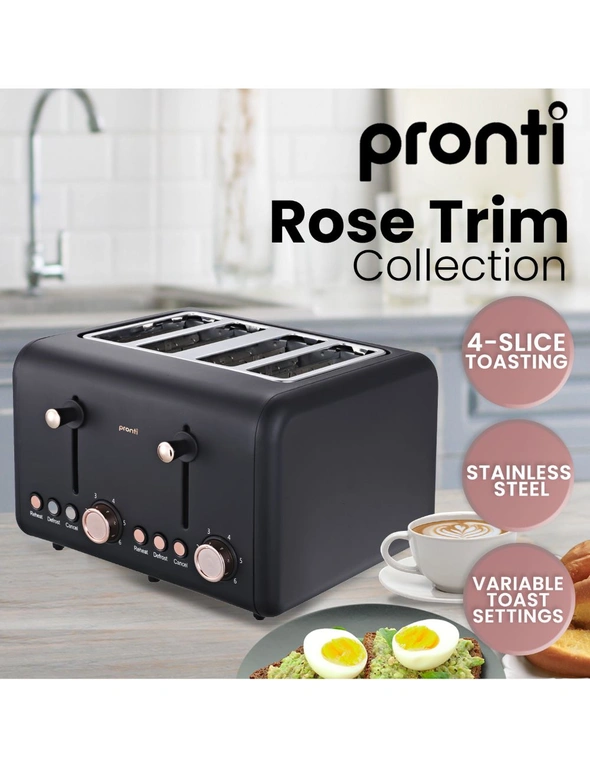 Pronti 4 Slice Toaster Rose Trim Collection - Black, hi-res image number null